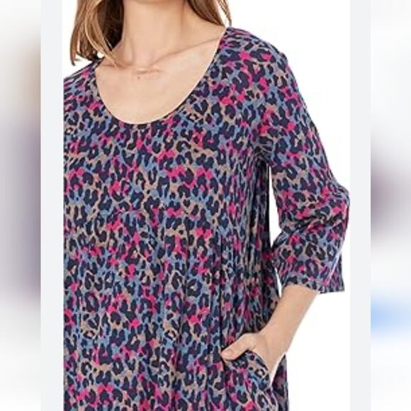 Pact NEW Rainbow Leopard Empire Waist Pocketed 3/4 Sleeve  Knit Mini Dress S - Picture 7 of 9